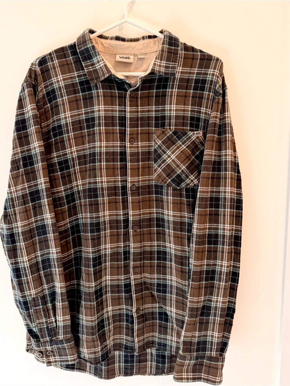 Vans Men’s Long Sleeve Midweight Plaid Flannel Skate Shirt Brown